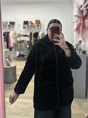 ABRIGO NEGRO LENTEJUELAS - Imagen 1