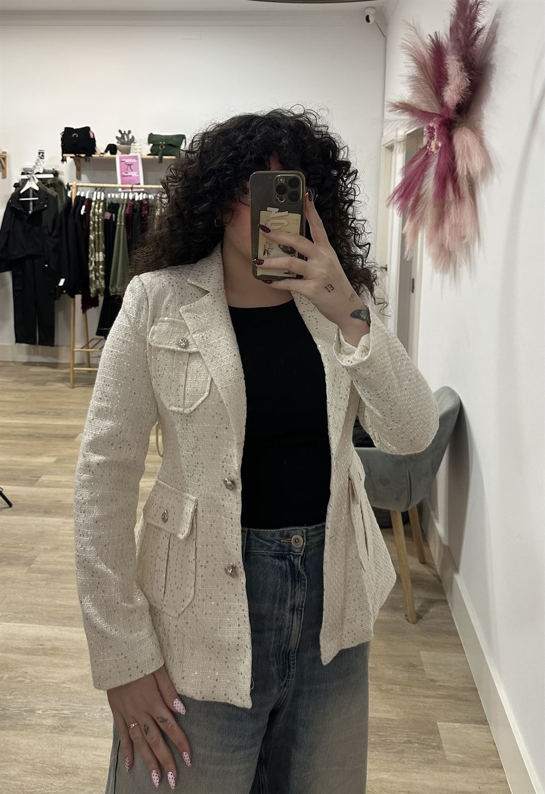 BLAZER TWEED BLANCA LENTEJUELA - Imagen 1