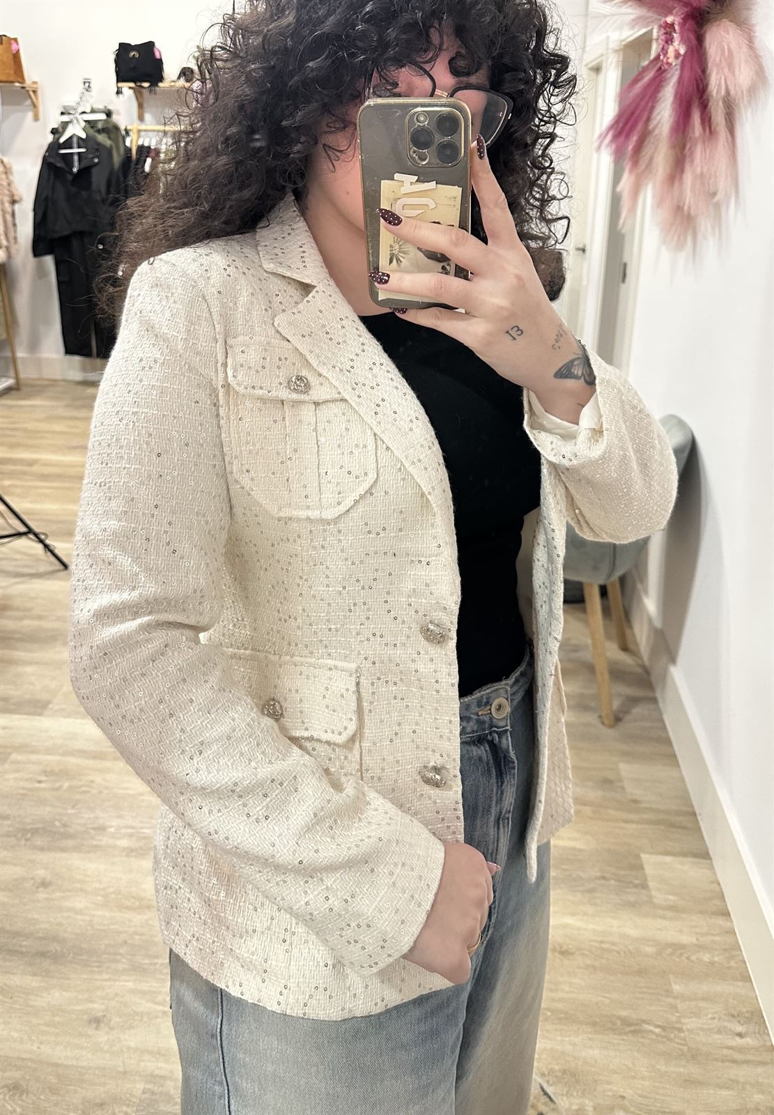 BLAZER TWEED BLANCA LENTEJUELA - Imagen 2