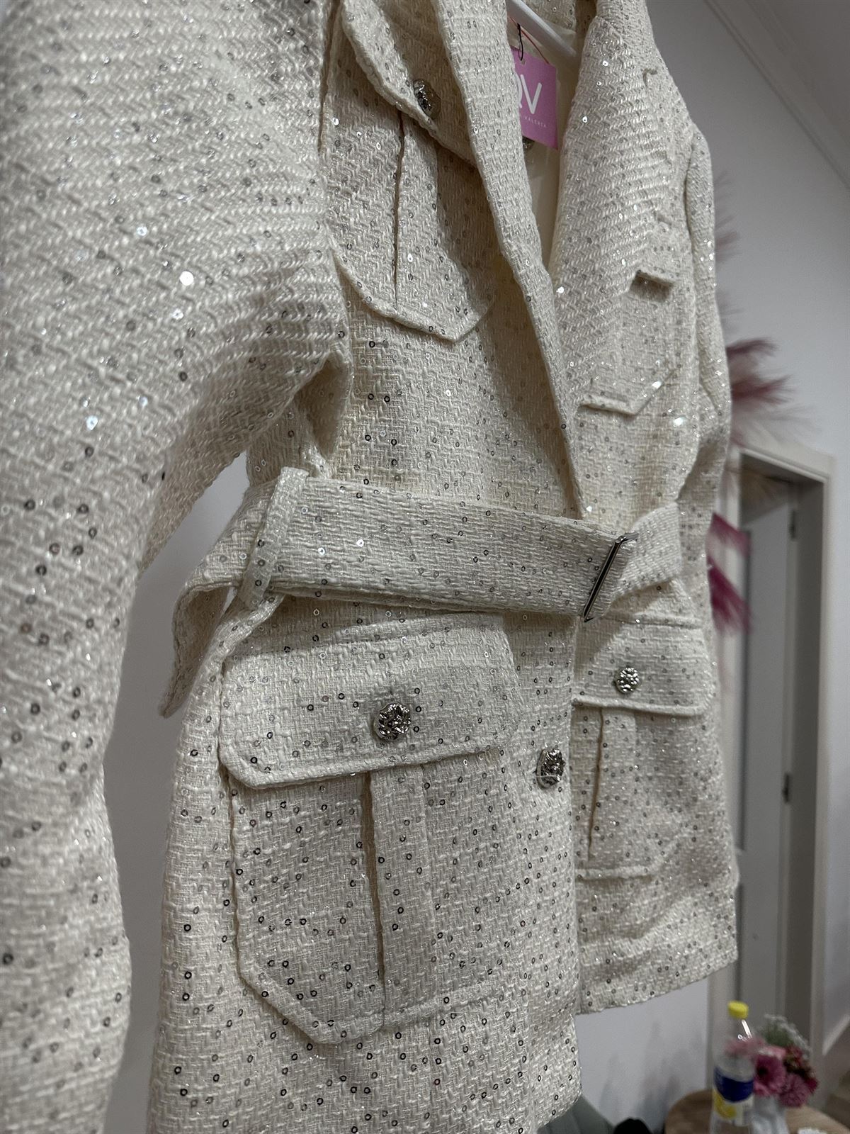 BLAZER TWEED BLANCA LENTEJUELA - Imagen 3