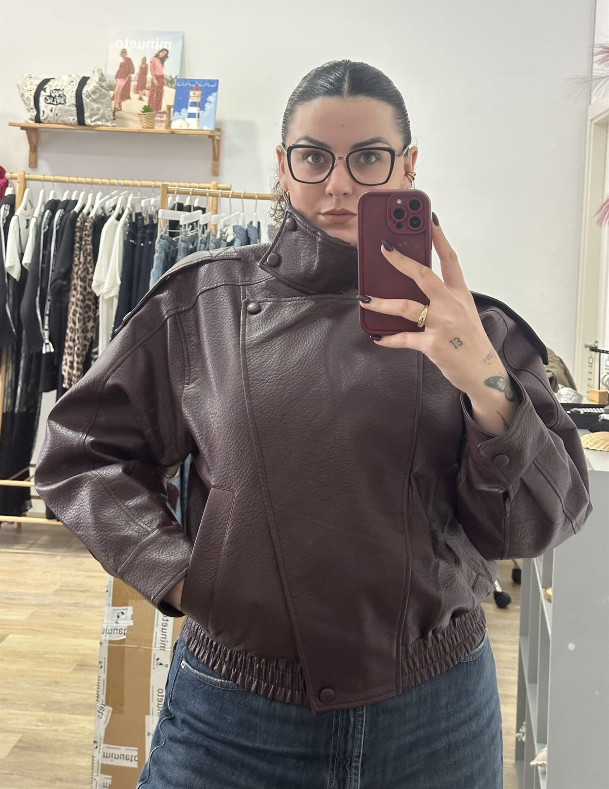 BOMBER BURDEOS POLIPIEL - Imagen 1