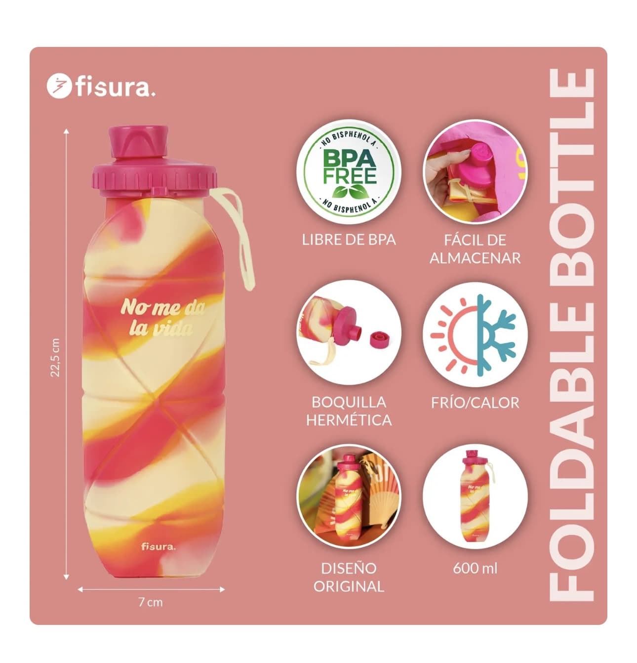 BOTELLA PLEGABLE “NO ME DA LA VIDA” FISURA - Imagen 3