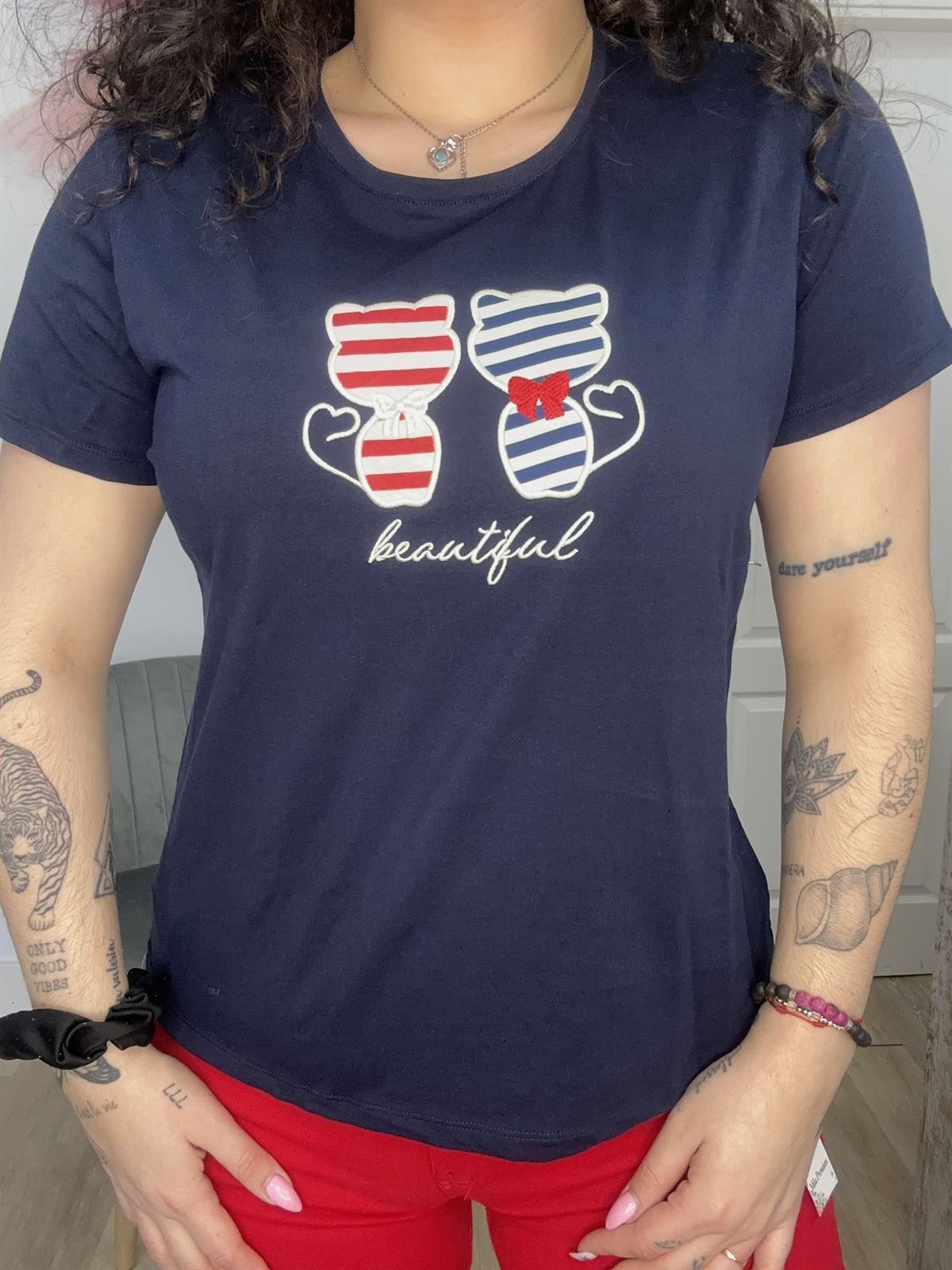 CAMISETA AZUL MARINO MICHIS - Imagen 2