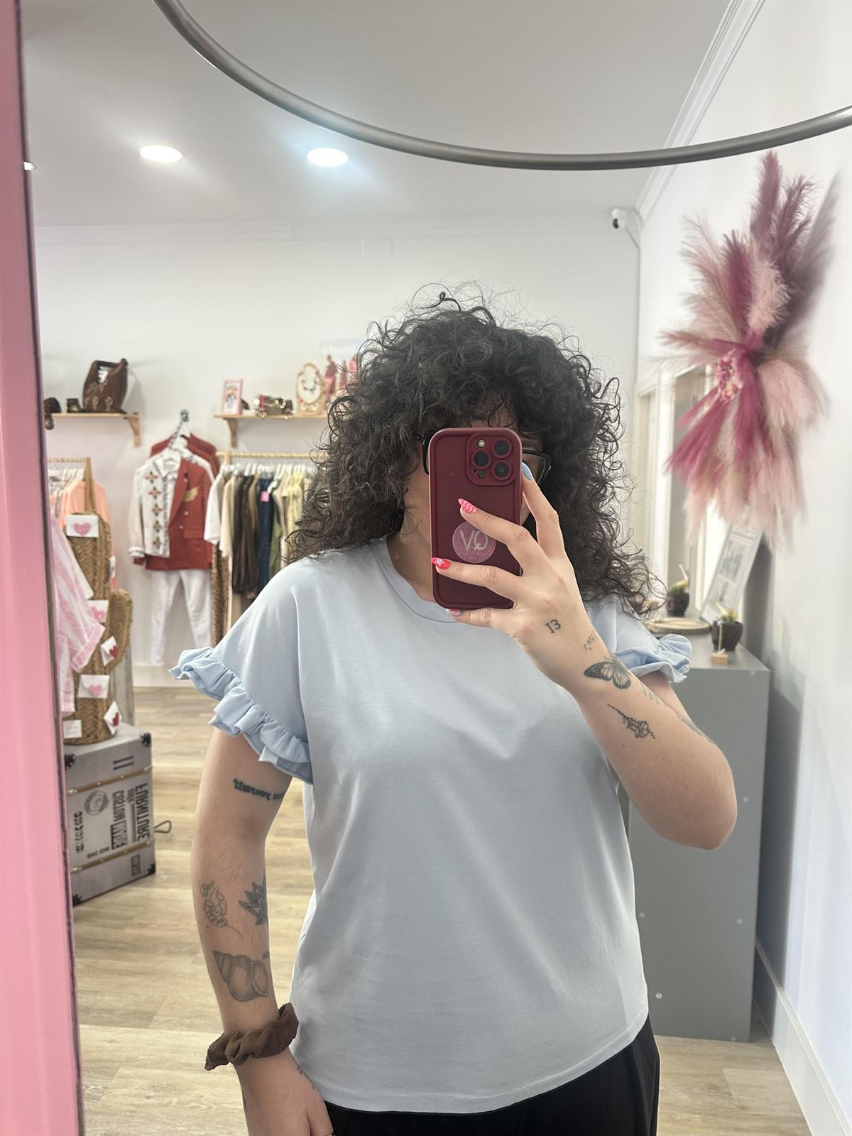 CAMISETA VOLANTE AZUL CELESTE - Imagen 2