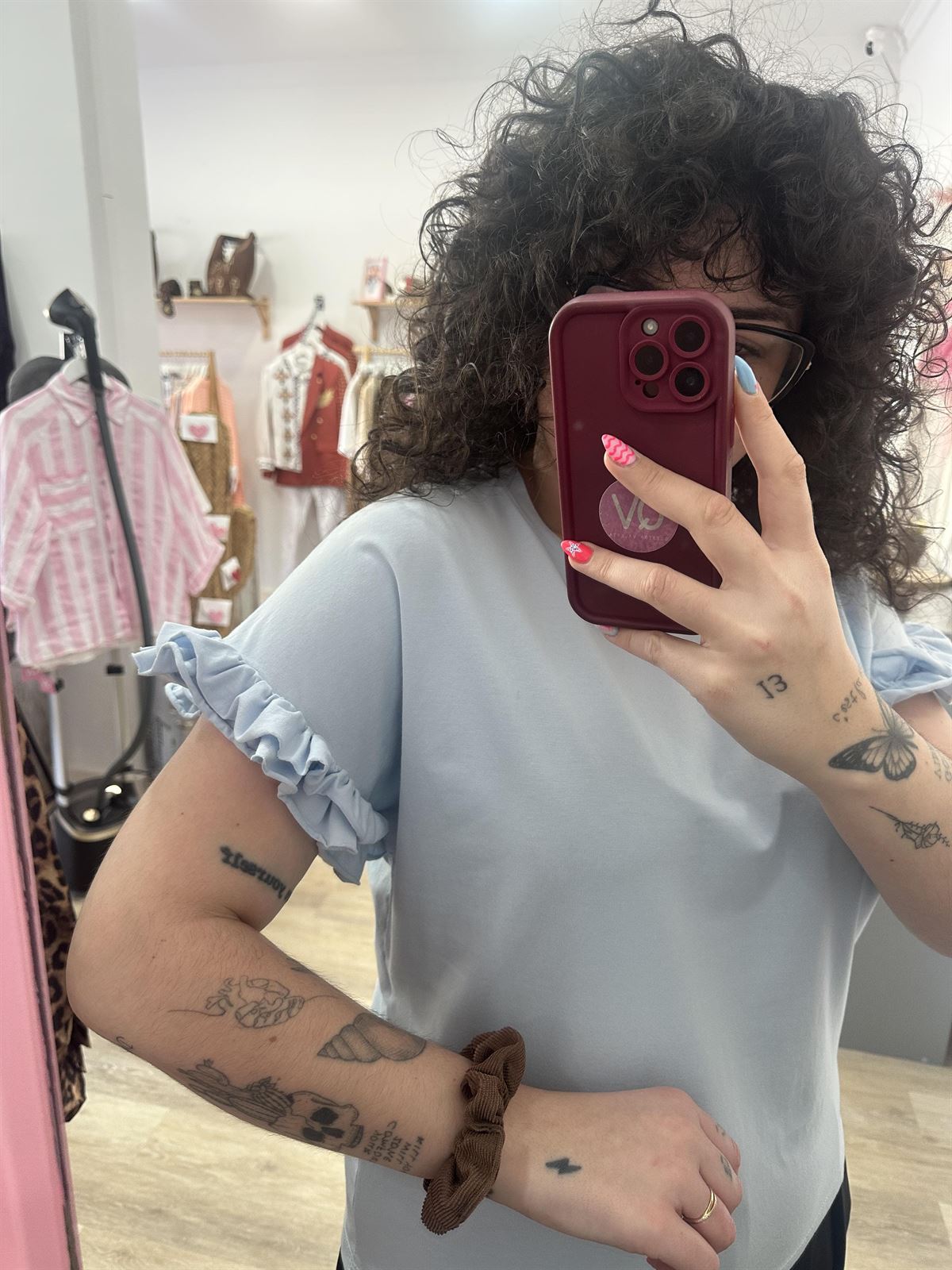 CAMISETA VOLANTE AZUL CELESTE - Imagen 3