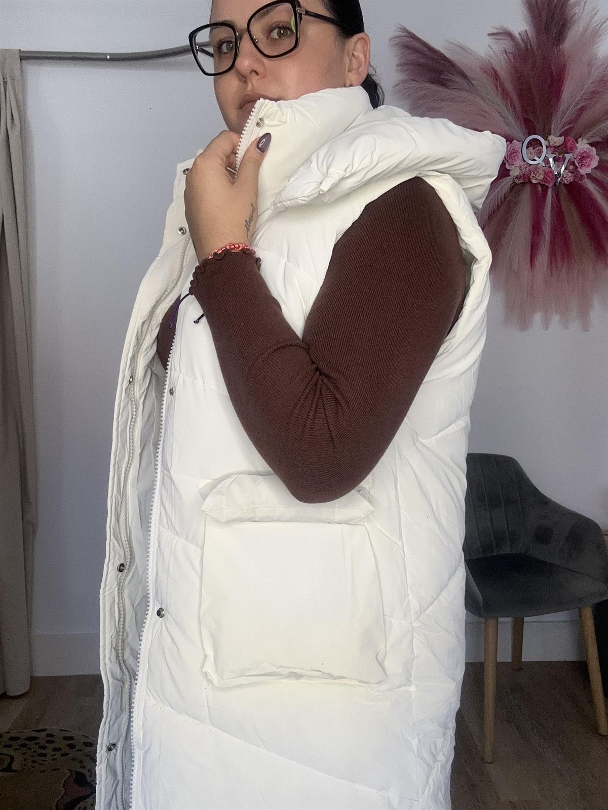 CHALECO LARGO ACOLCHADO BLANCO - Imagen 2