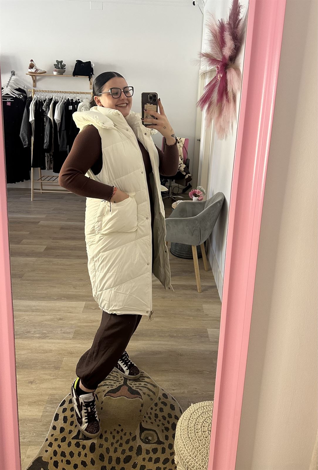 CHALECO LARGO ACOLCHADO BLANCO - Imagen 4