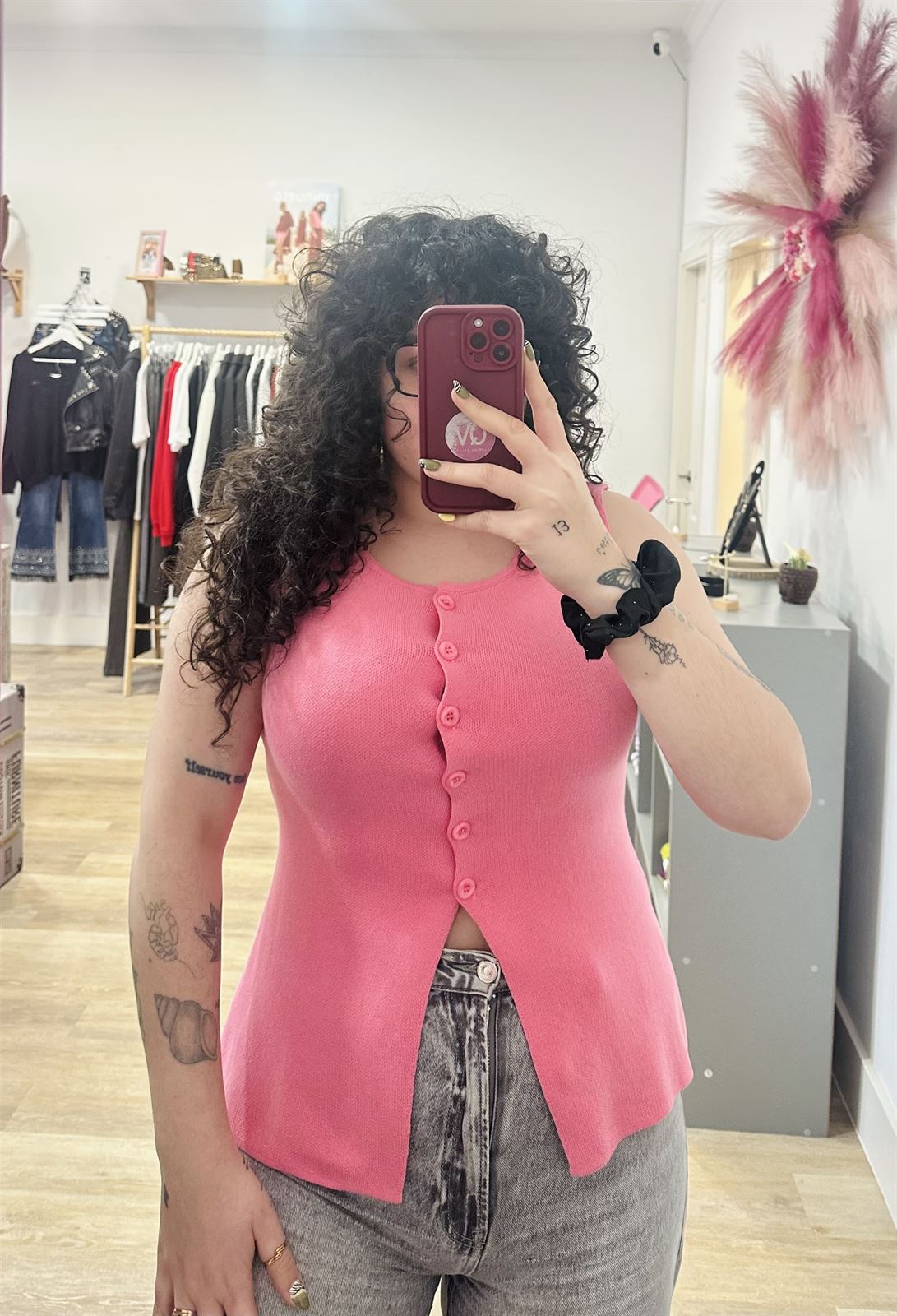 CHALECO PUNTO ROSA - Imagen 1