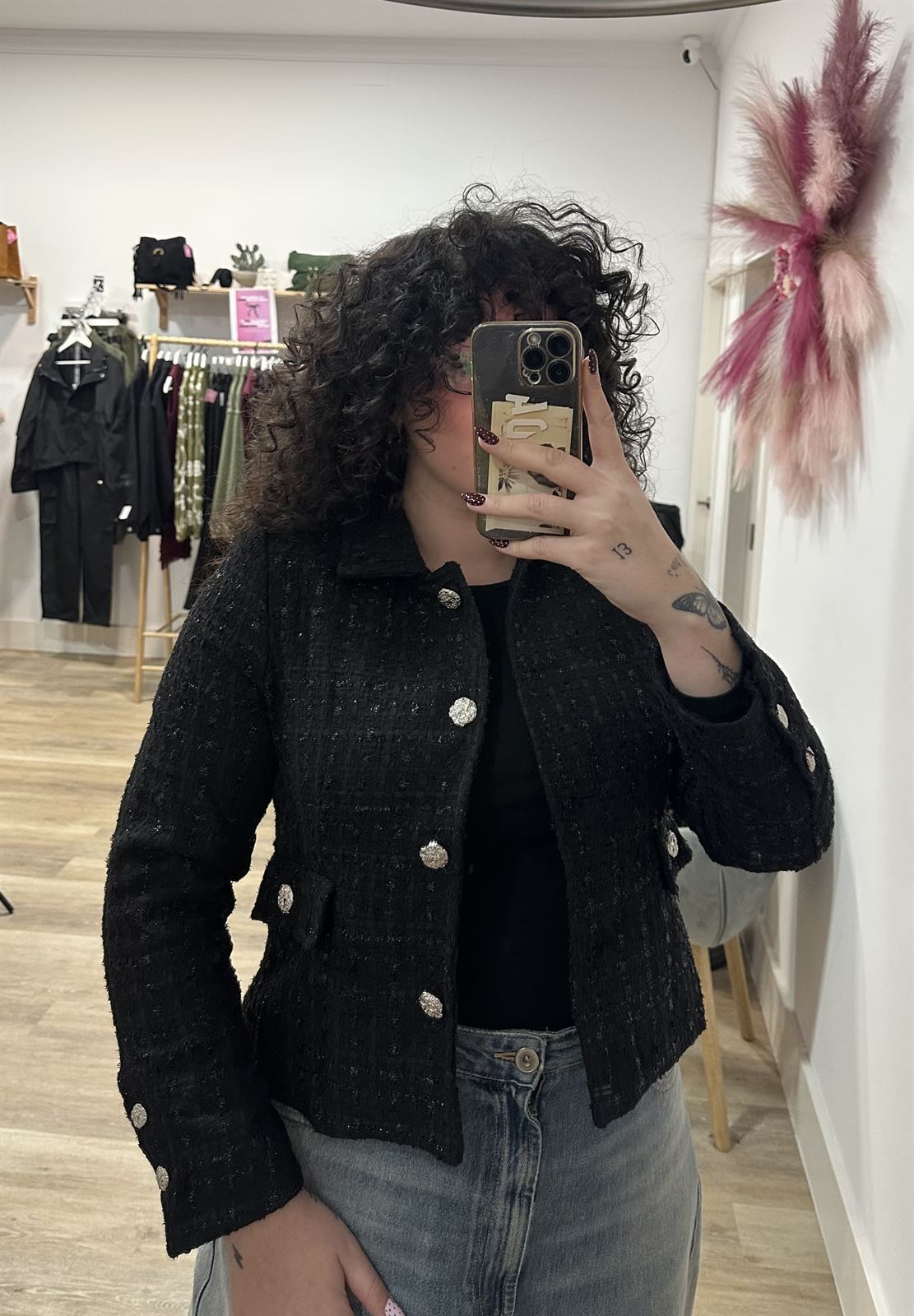 CHAQUETA TWEED NEGRA - Imagen 1