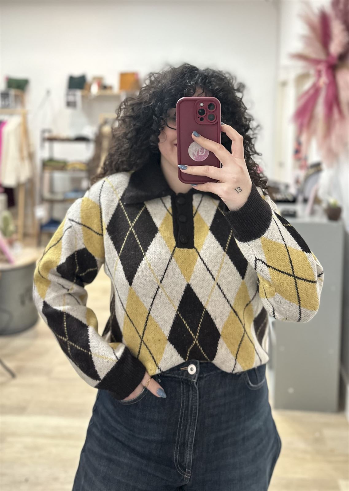 JERSEY ROMBOS MOSTAZA - Imagen 1