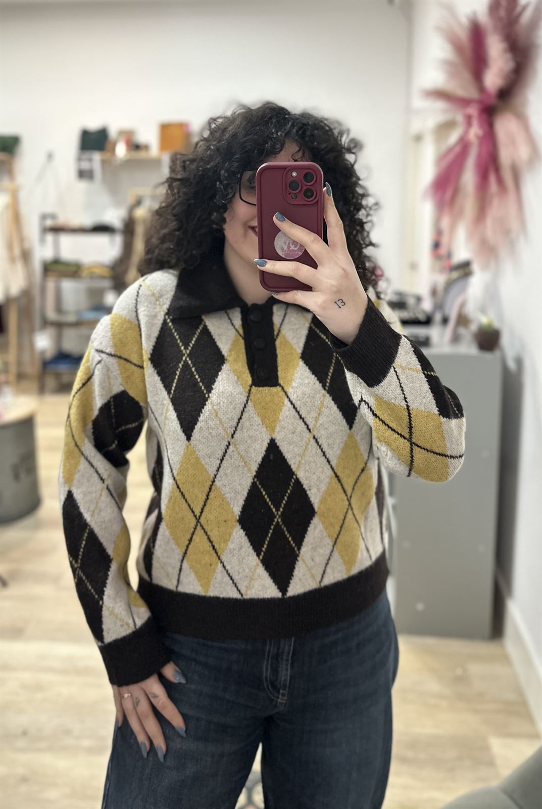 JERSEY ROMBOS MOSTAZA - Imagen 3