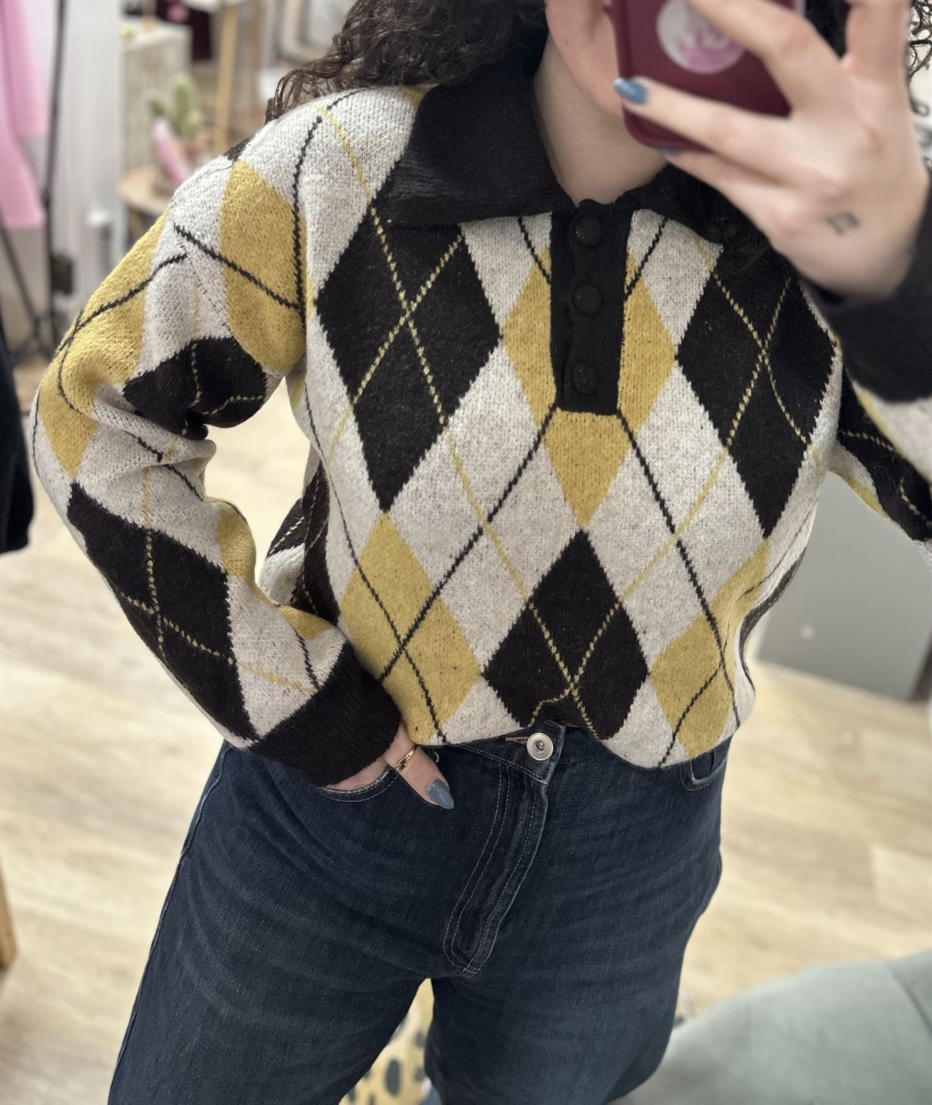 JERSEY ROMBOS MOSTAZA - Imagen 4