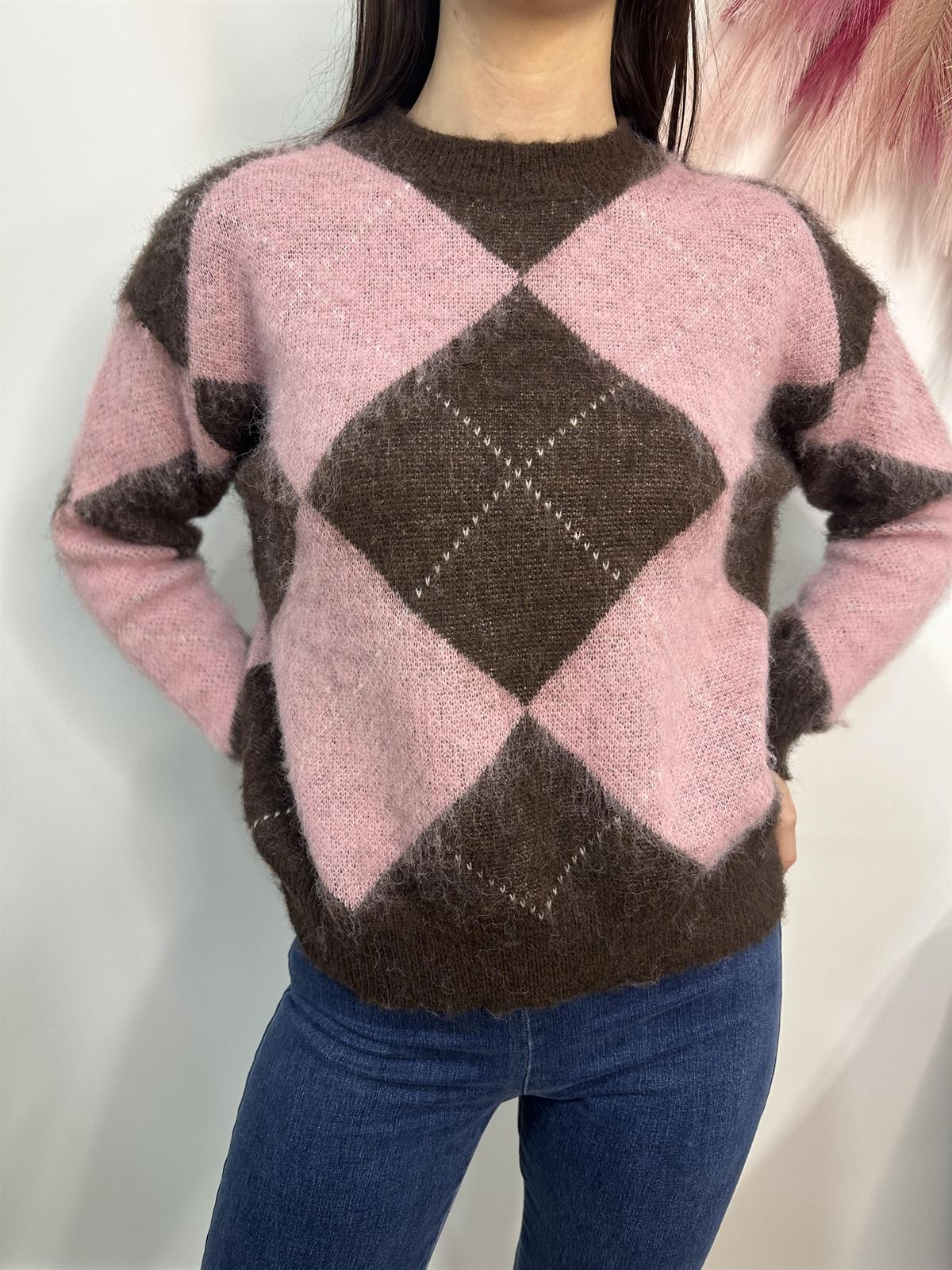 JERSEY ROMBOS ROSA - Imagen 1