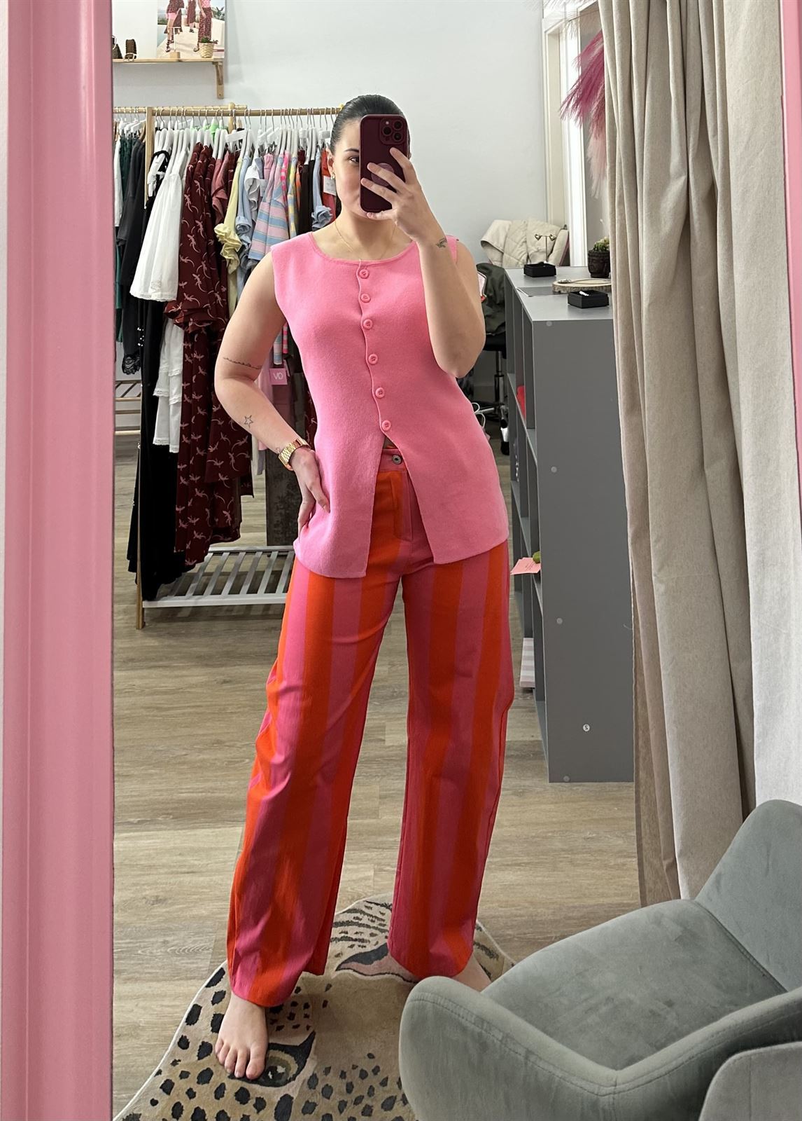 PANTALÓN BALLOON RAYAS ROSA - Imagen 1