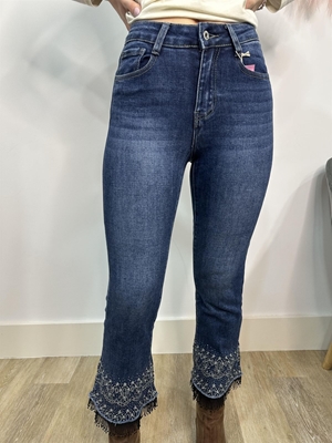 PANTALÓN VAQUERO FLARE FLECOS Y STRASS - Imagen 1