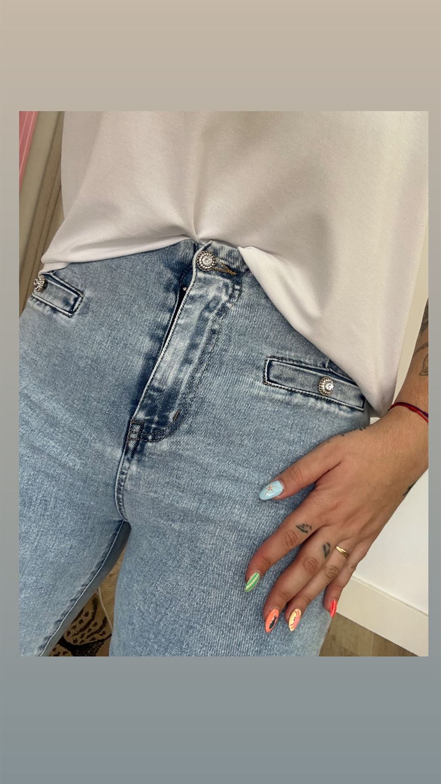 PANTALÓN WIDE LEG BOTÓN JOYA - Imagen 2