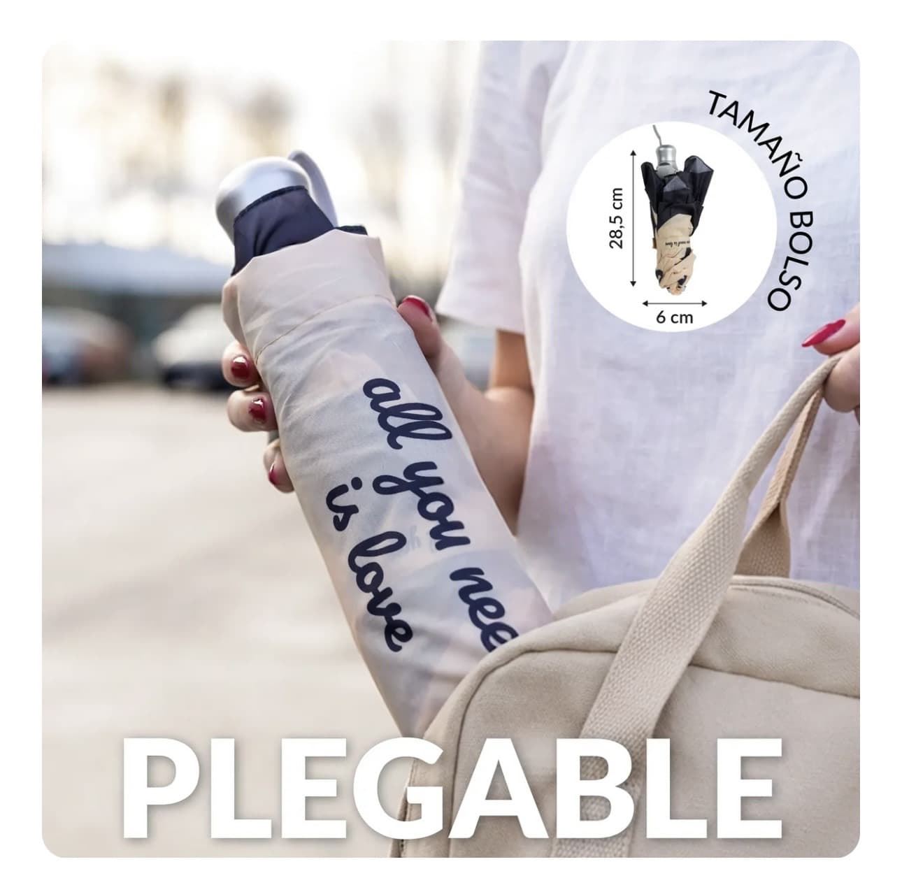 PARAGUAS DOBLE PLEGABLE “ALL YOU NEED IS LOVE” FISURA - Imagen 3