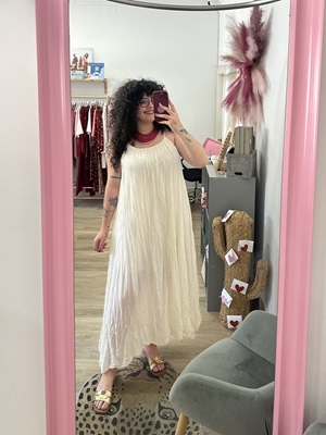 VESTIDO ARRUGADO CRUDO - Imagen 1