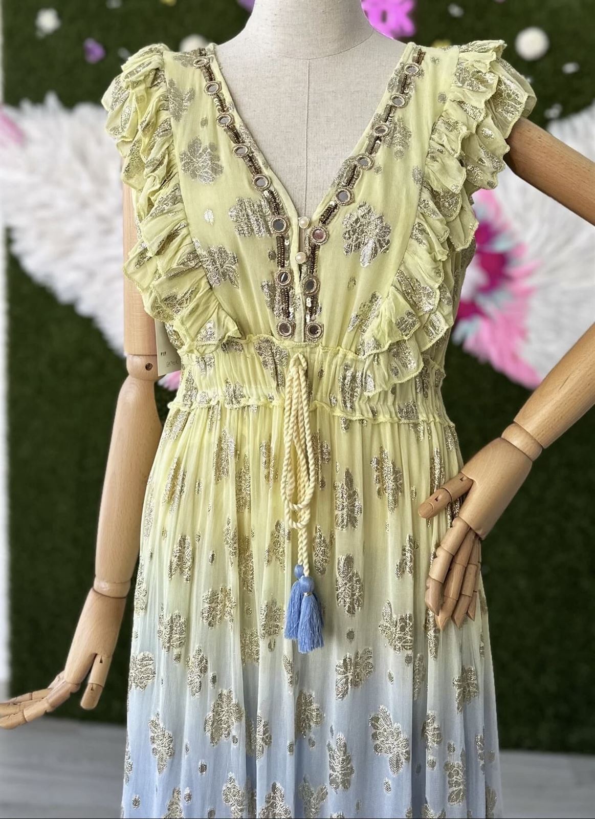 VESTIDO BOHO AZUL Y AMARILLO - Imagen 3