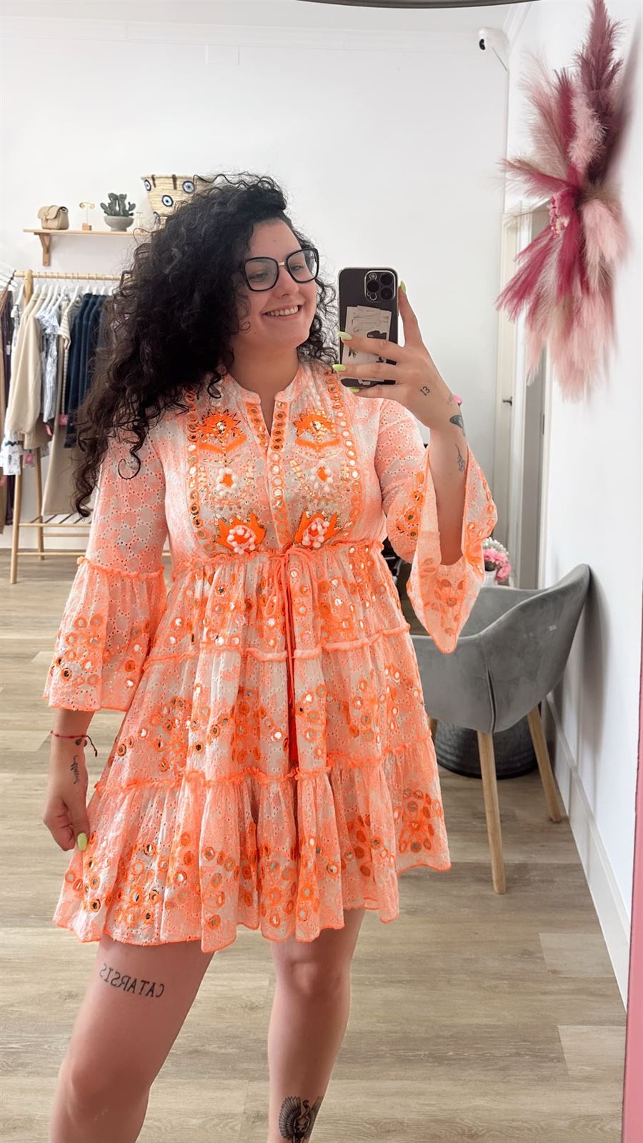 VESTIDO BOHO NARANJA - Imagen 1