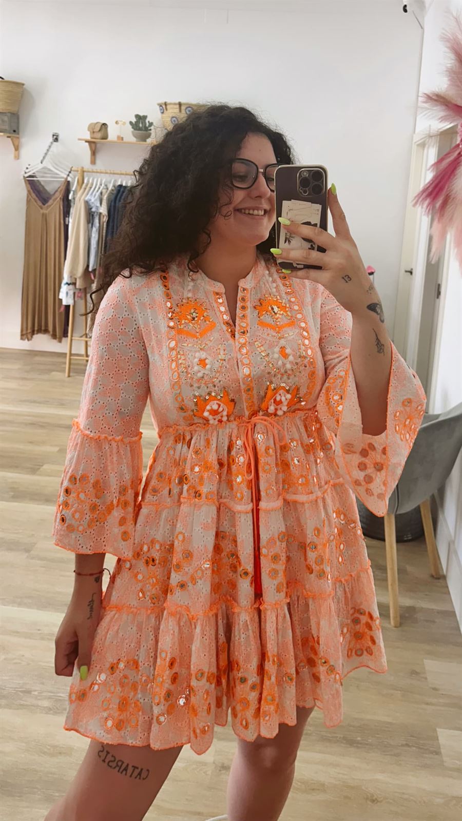 VESTIDO BOHO NARANJA - Imagen 3