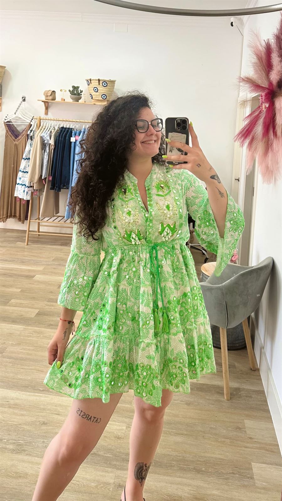 VESTIDO BOHO VERDE - Imagen 1
