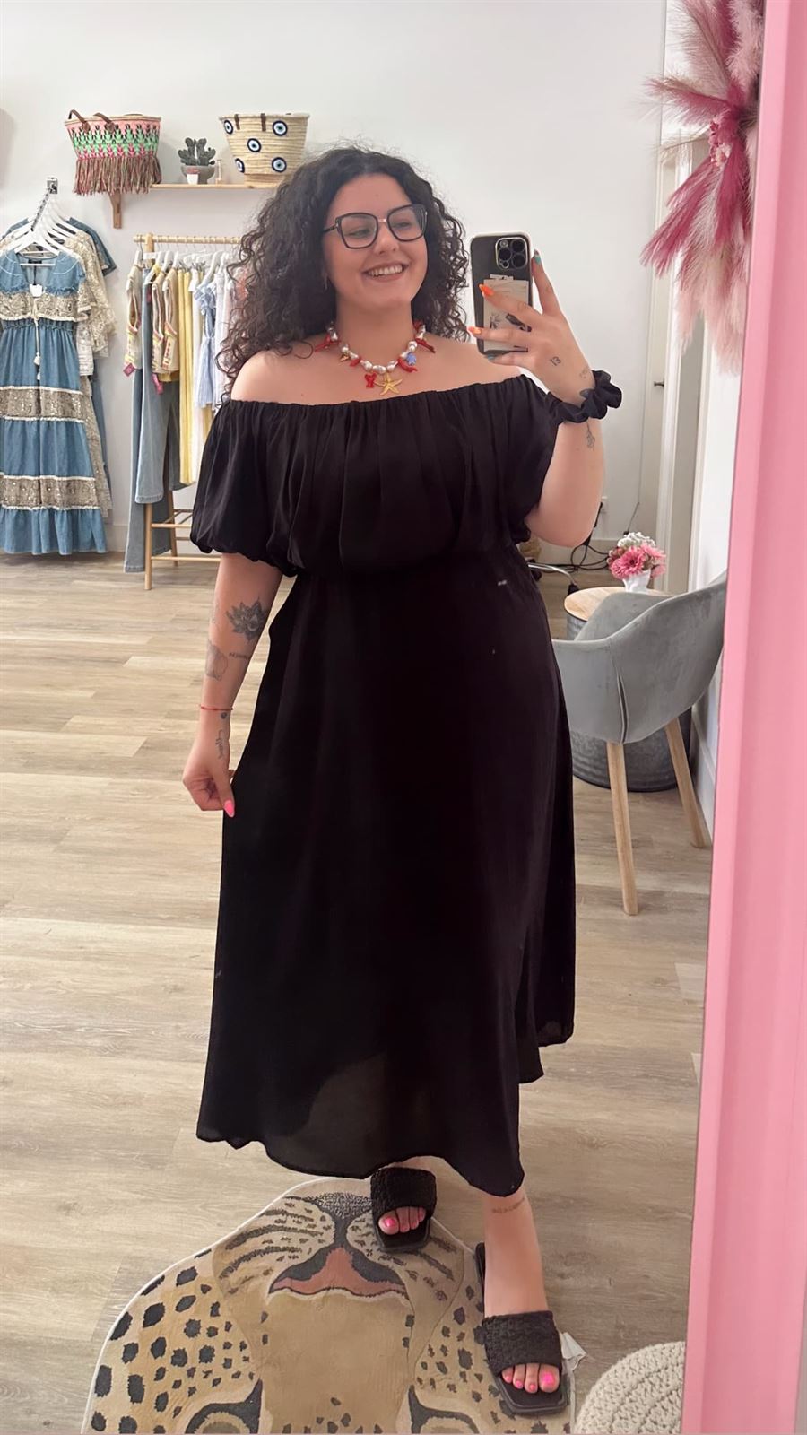 VESTIDO CUELLO BARCO NEGRO - Imagen 2