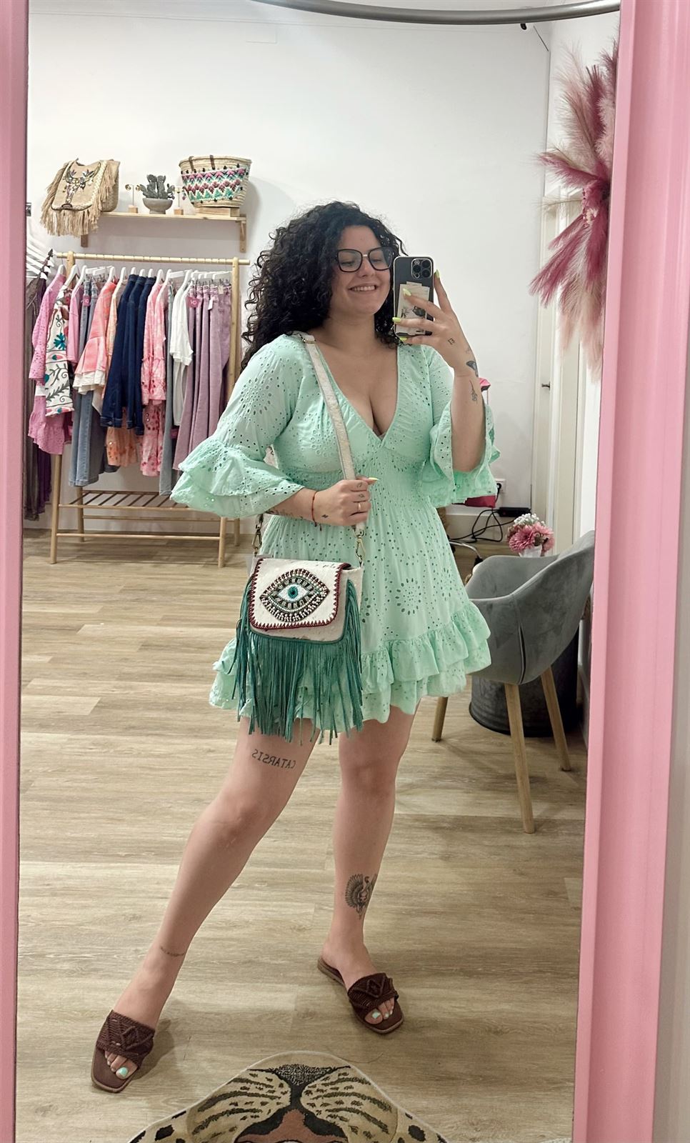 VESTIDO ESCOTE VERDE AGUA - Imagen 2