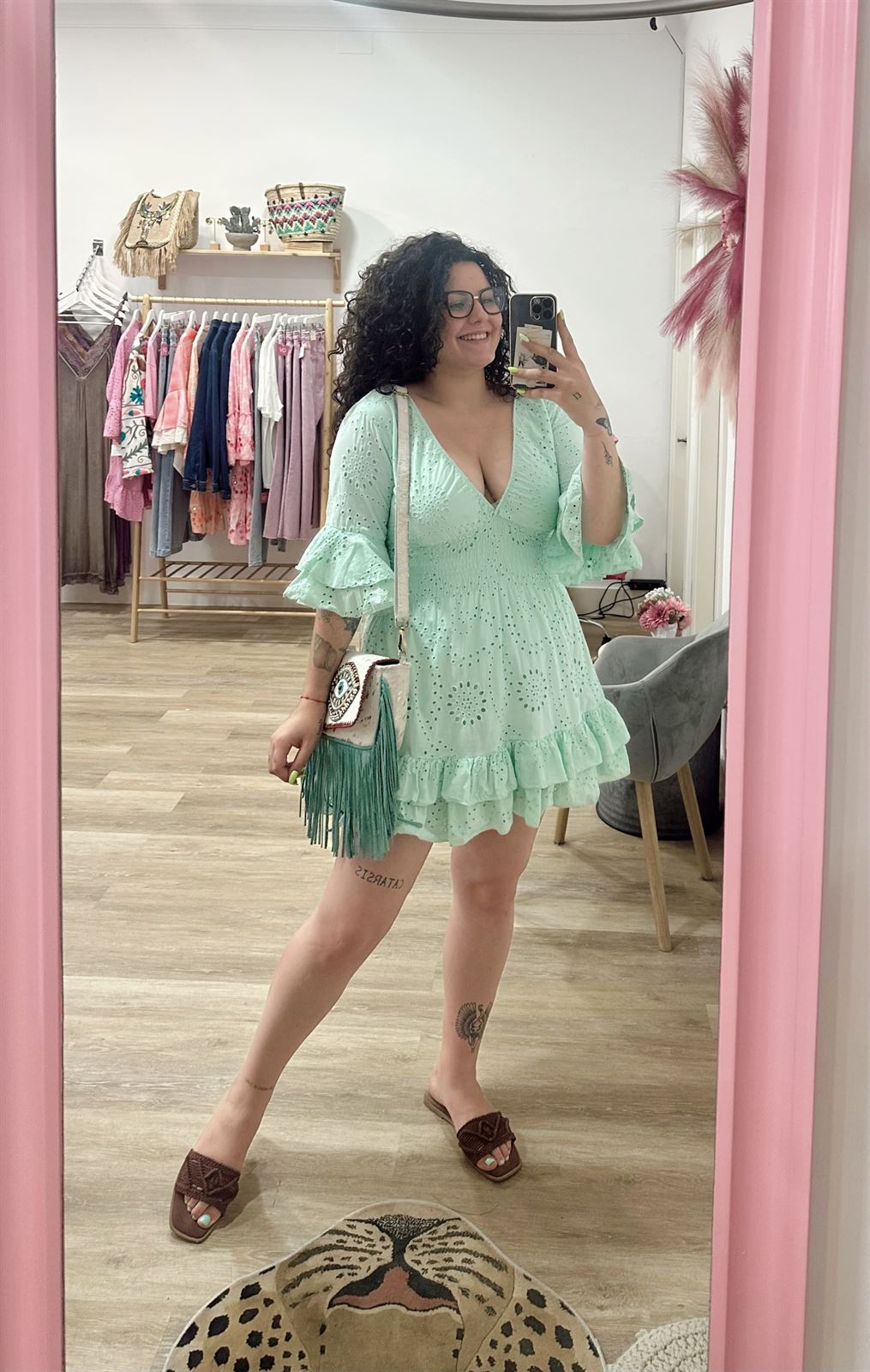 VESTIDO ESCOTE VERDE AGUA - Imagen 3