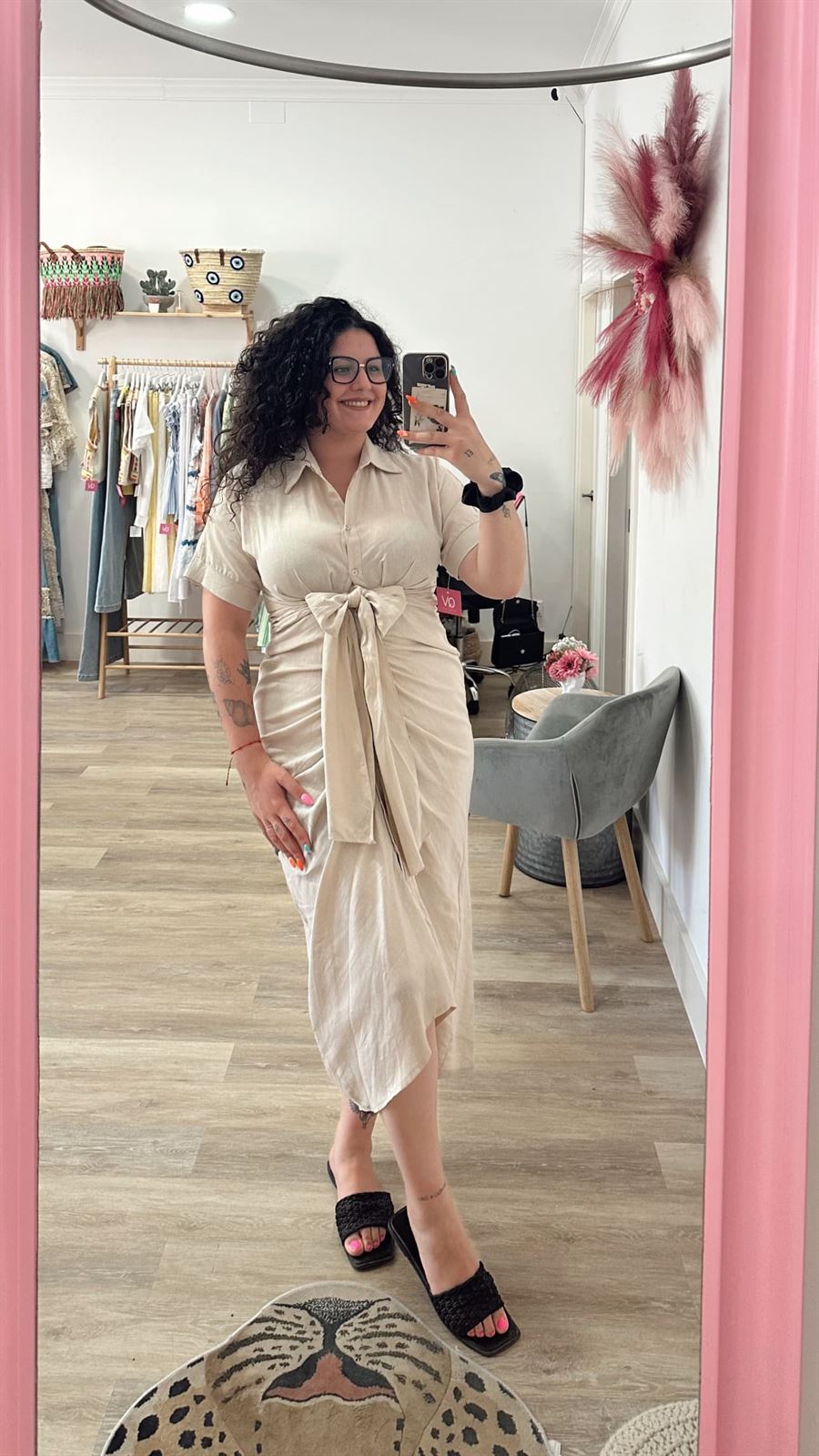 VESTIDO LINO BEIGE - Imagen 1