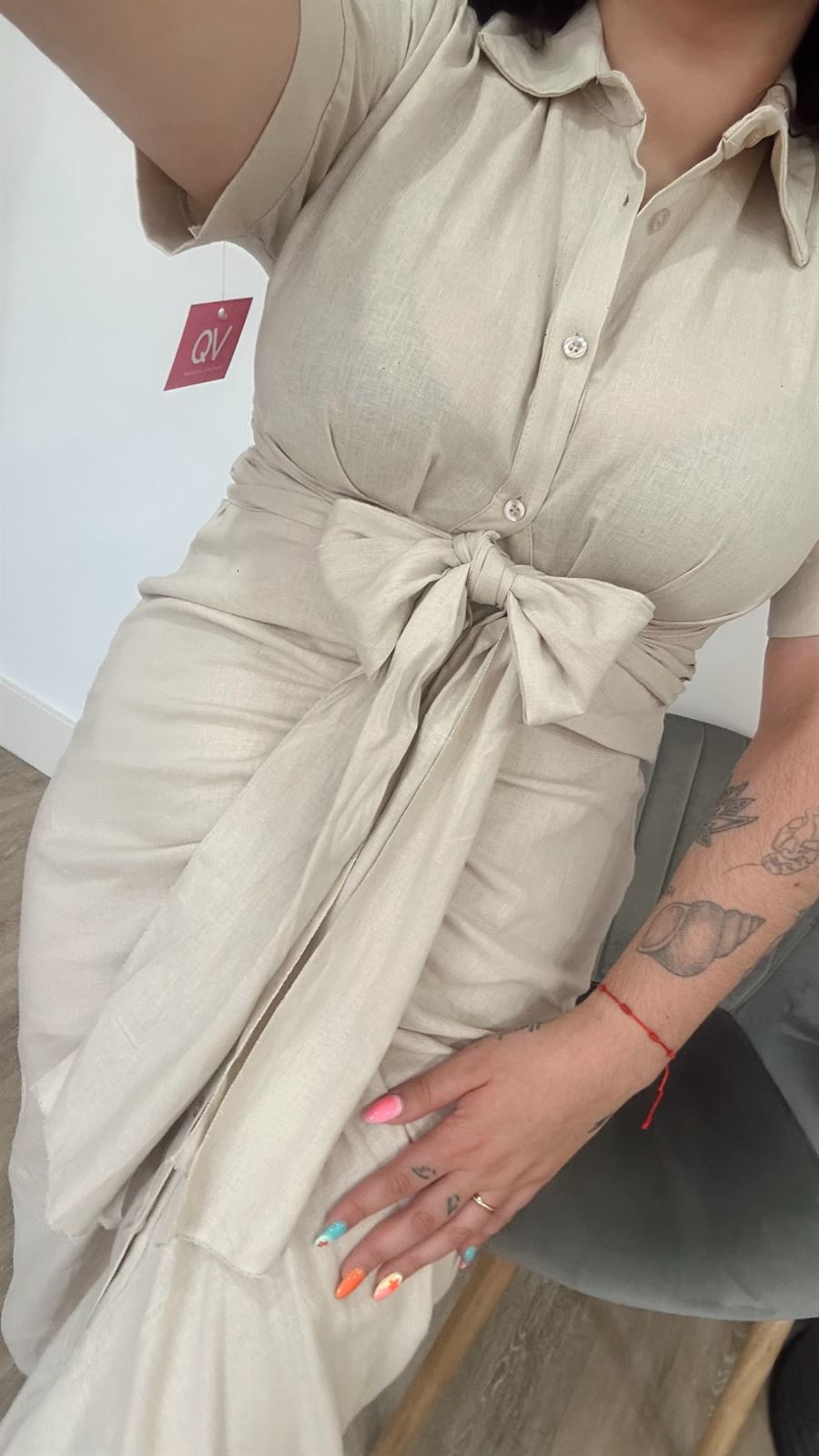 VESTIDO LINO BEIGE - Imagen 2