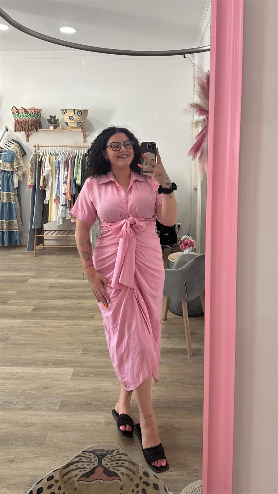 VESTIDO LINO ROSA - Imagen 1