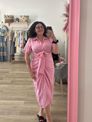 VESTIDO LINO ROSA - Imagen 1
