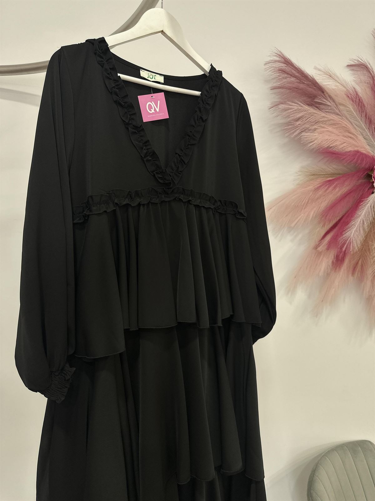 VESTIDO NEGRO VOLANTES - Imagen 2